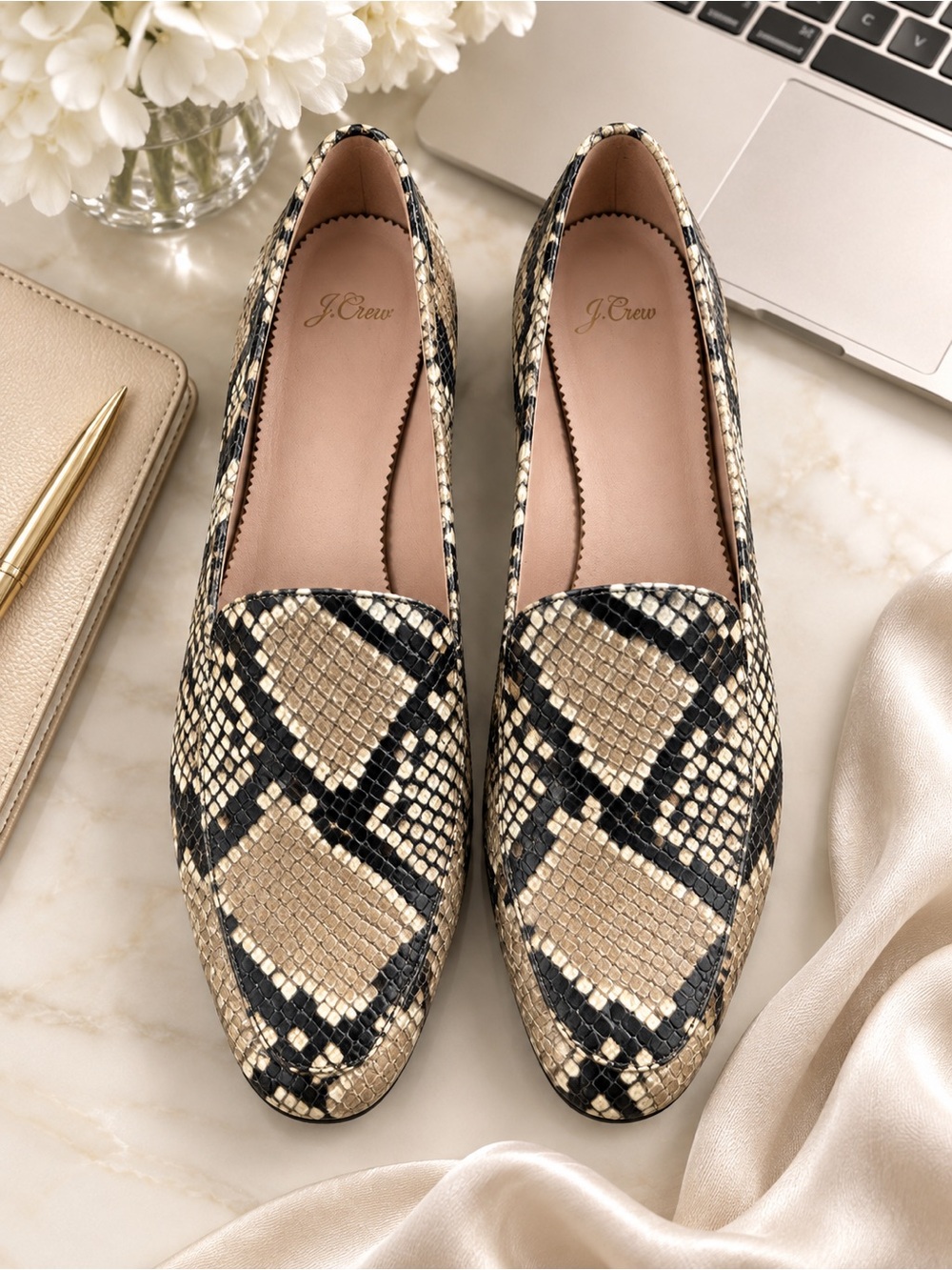 J Crew snakeskin patterned loafers sz 7.5